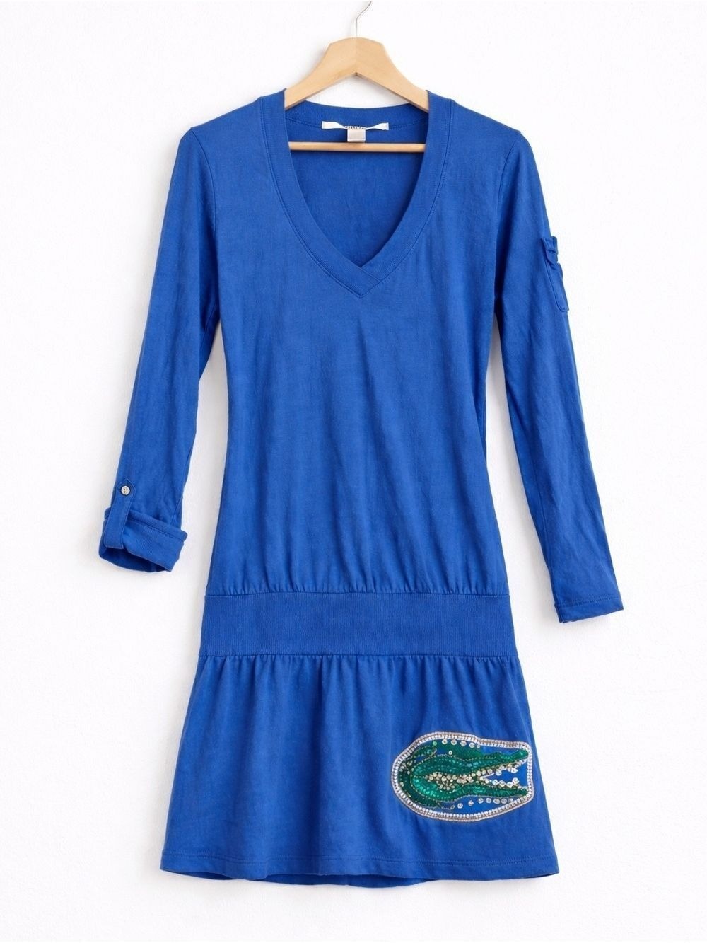 Chicka D Blue Y2K Knit Dress Metallic Alligator Rhinestone Long Sleeve M